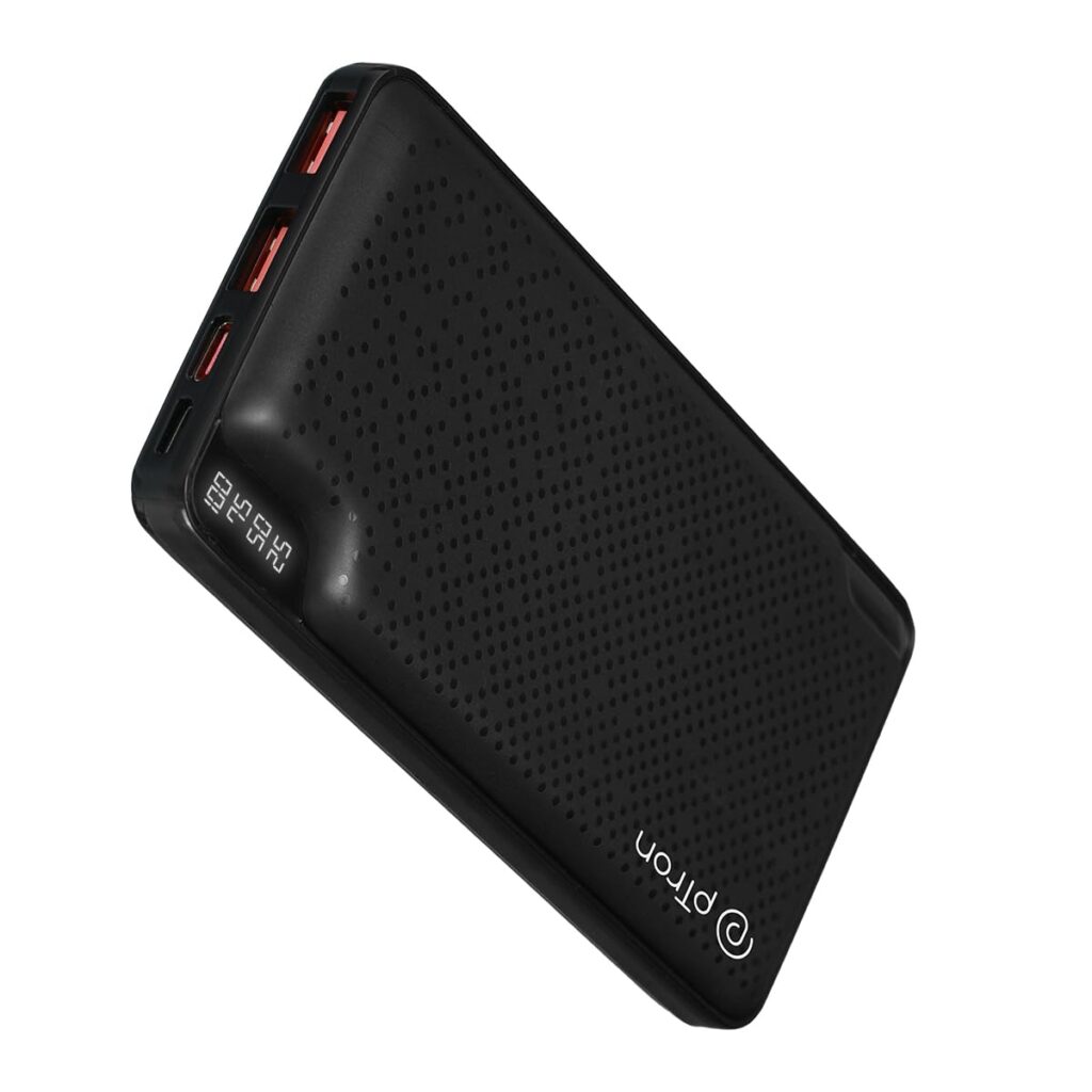 pTron Dynamo Elite 10000mAh 22.5W Power Bank, 20W PD Fast Charging, Supports Xiamo, Redmi, Samsung, iPhone, Oneplus, Oppo, 3 Output & 2 Input Ports & Multiple Layers of Protection (Jet Black)