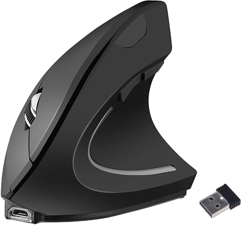 Etzin Wireless Mouse Ergonomic Mouse Rechargeable Vertical Optical Mice with USB Receiver, 6 Buttons 2.4GHz Adjustable DPI 800/1200/1600 for PC Computer,Laptop,etc.