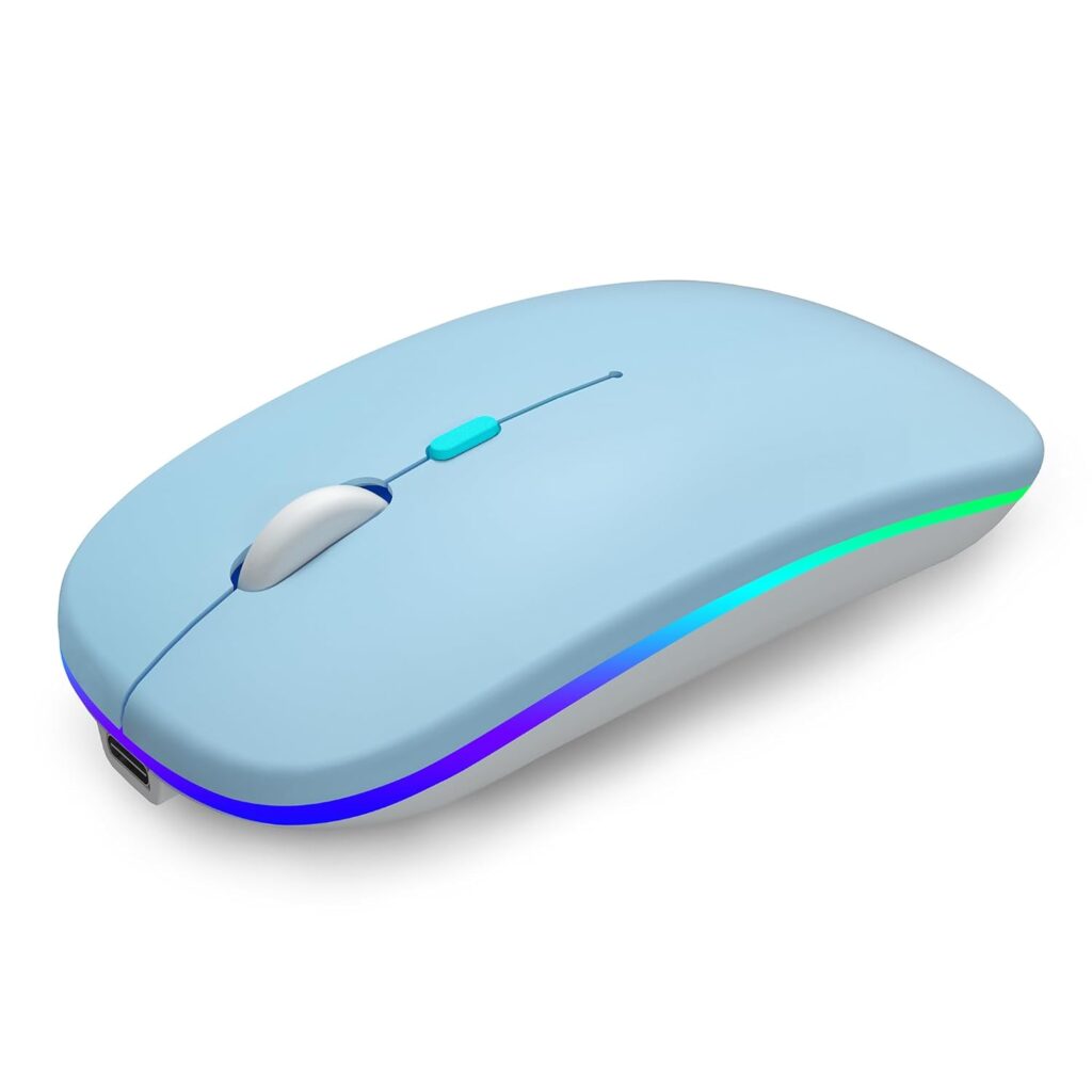 AIKOKOK Wireless Bluetooth Mouse Rechargeable Laptop Mouse Portable LED Computer Mice Use(Bluetooth5.2 or USB 2.4G)Dual Mode Connection Silent Slim Mouse for Laptop/iPad Tablet/Apple MacBook/PC (Blue)
