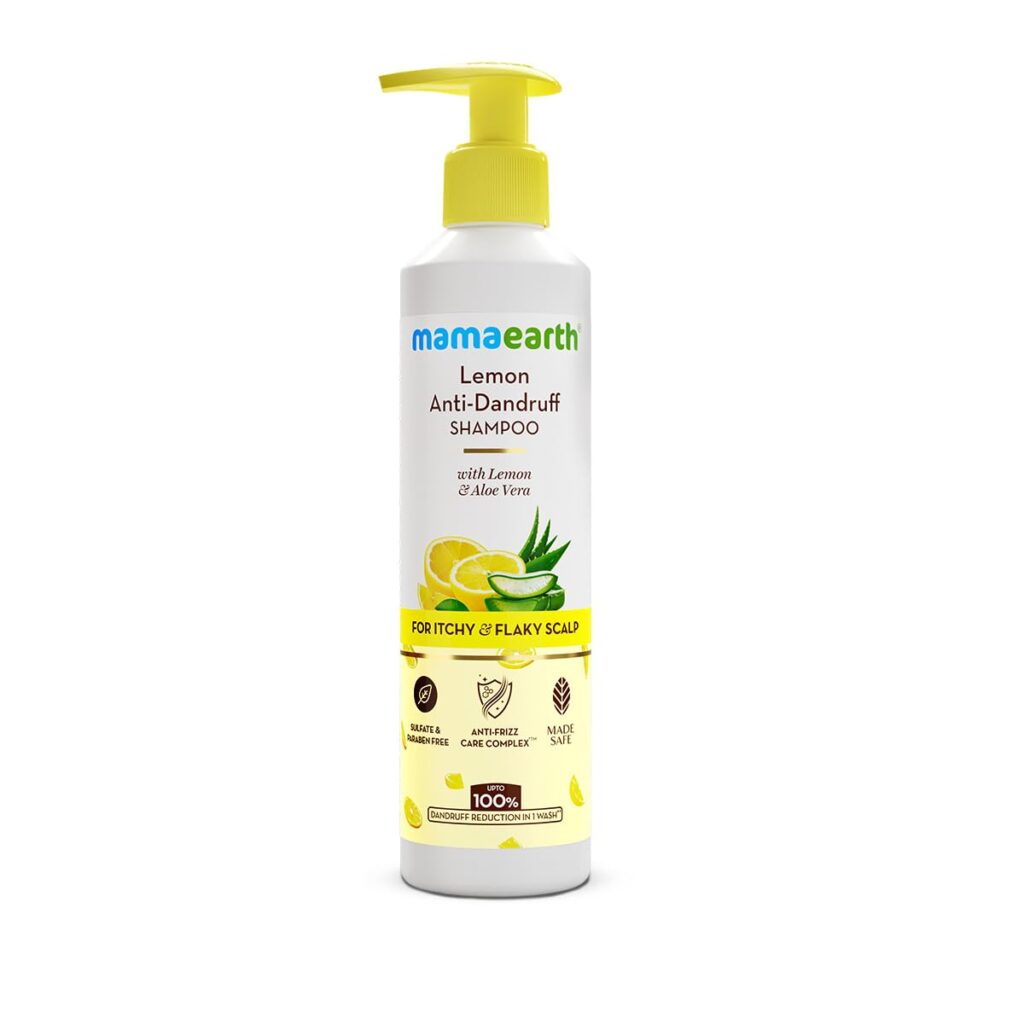 Mamaearth Lemon Anti-Dandruff Shampoo with Lemon, ZPTO, Climbazole, Aloe Vera for Itchy & Flaky Scalp | Upto 100% Dandruff Reduction & 3X Softer Hair in 1 Wash | Soothes Scalp | Reduces Frizz | 250 ml