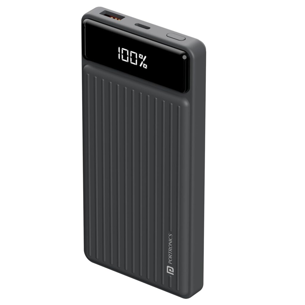 Portronics Luxcell B 10K 10000 mAh 22.5W Fast Charging Power Bank, Ultra Slim Power Bank with Mach USB-A Output, Type C PD Output, Type C Input, Wake Up Button(Black)