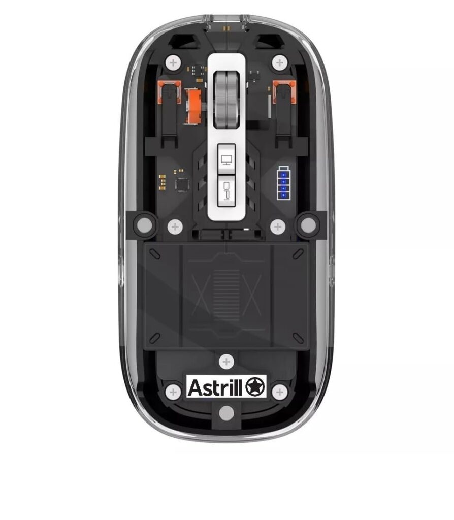 Astrill Wireless Bluetooth5.1&2.4G Mini Lightweight Mouse,Transparent Clear Cool,Rechargeable Silent Computer, USB C Receiver,LED Battery Magic Silm for Office/PC/Mac/Laptop (Black)