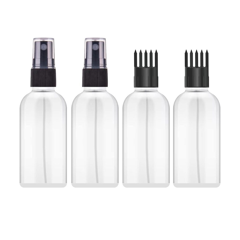 Ikis 100Ml Hair Root Applicator Bottle With Comb Cap & Fine Mist Spray For Hair Oil, Medicines & Beauty Products, With Flip Top Cap|Refillable, Reusable, Multipurpose (Set Of 2+2) - Transparent
