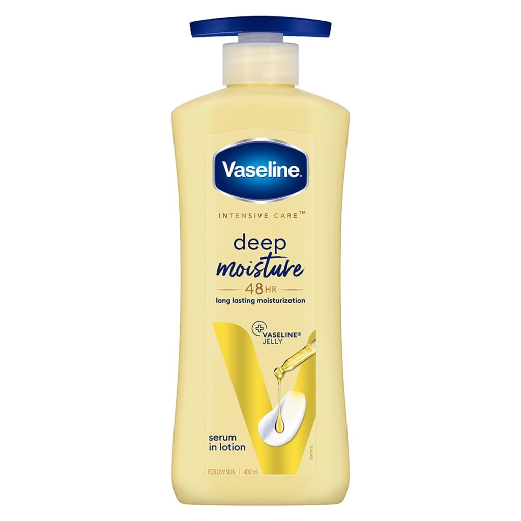 Vaseline Intensive Care Deep Moisture Nourishing Body Lotion 400 ml, Daily Moisturizer for Dry Skin, Gives Non-Greasy, Glowing Skin - For Men & Women