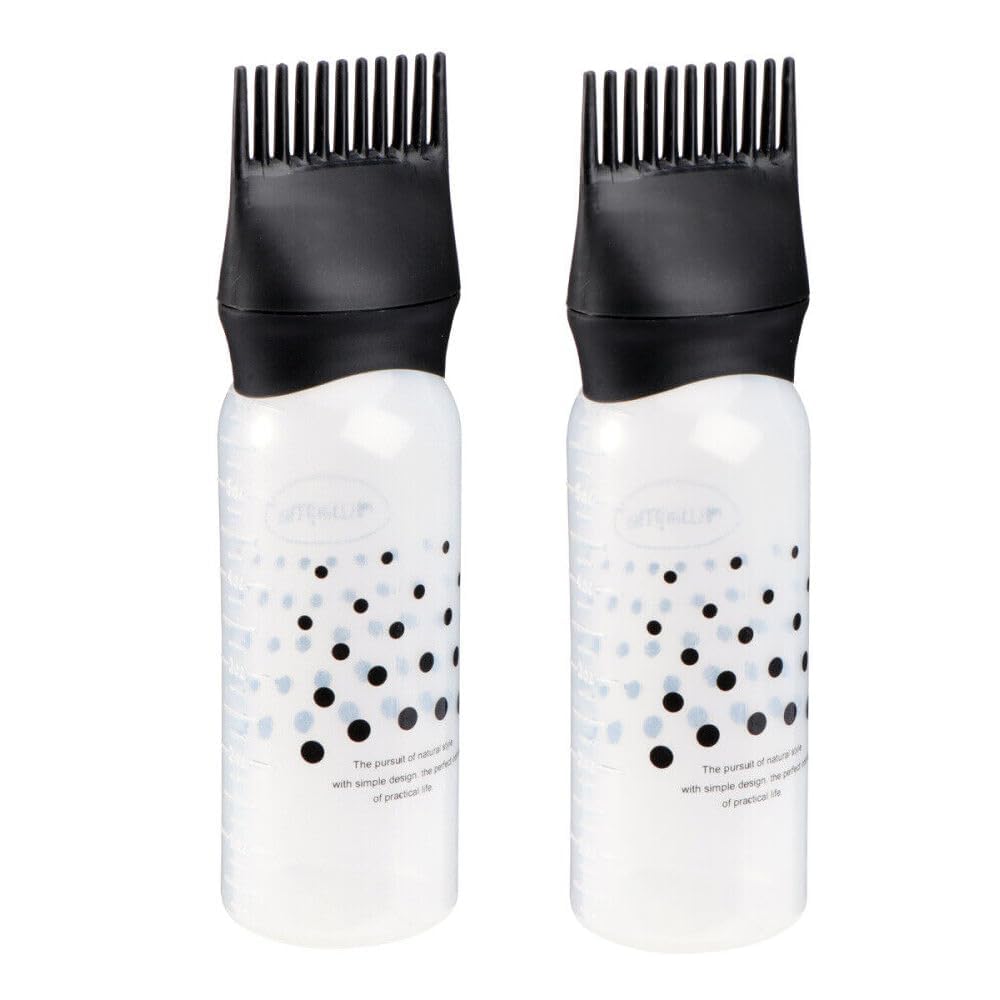 Ghelonadi 2 Pack Root Comb Applicator Bottle, 6 Ounce Oil Applicator for Hair Dye, Bottle Applicator Brush with Graduated Scale (Black)