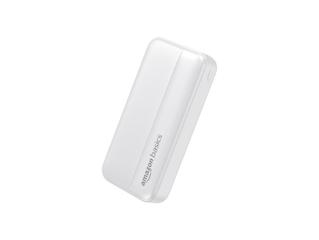 Amazon Basics 20000 mAh Power Bank | Fast Charging | Dual Output USB-A Ports | Dual Input (White)