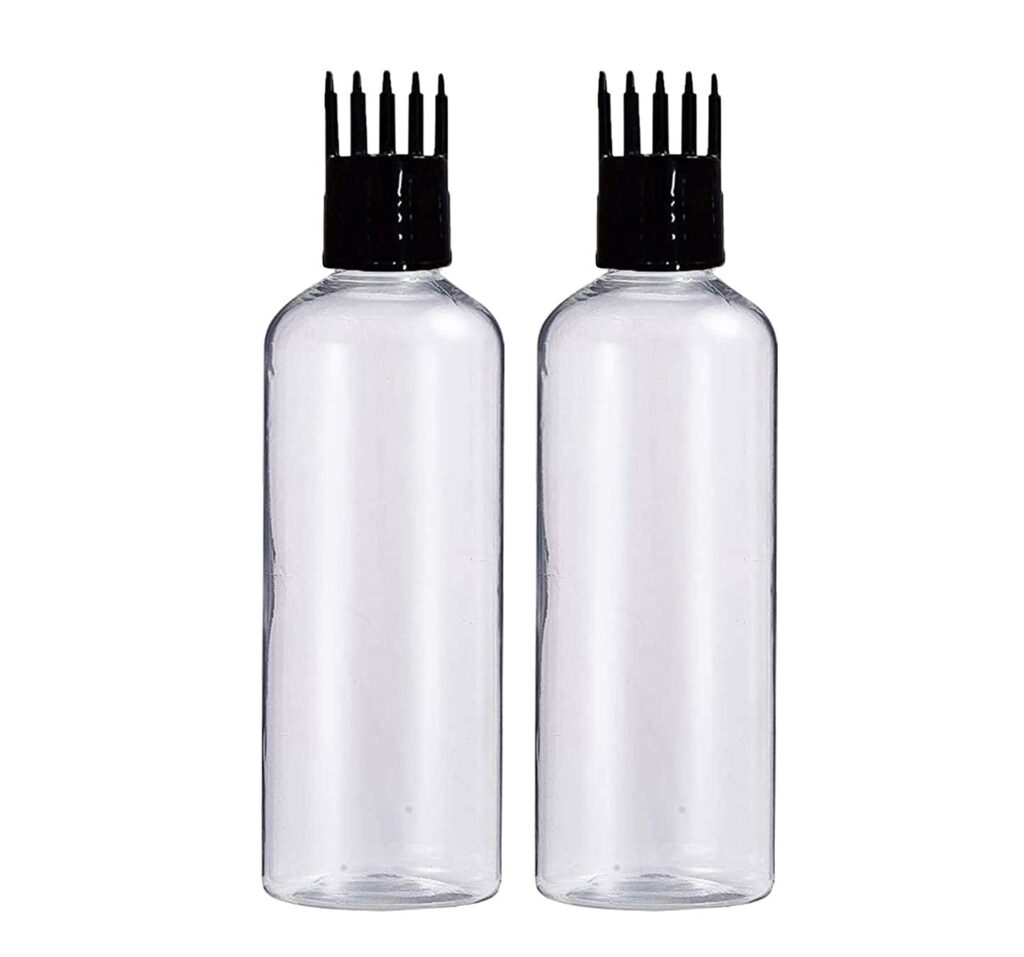 Hunky Dory 200ml Hair Root Applicator(Black) Transparent Refillable Bottles Plug for Applying Hair Oil,Shampoos, DIY Care and Medicine Directly on Scalp and Hair Roots (Pack of 2)