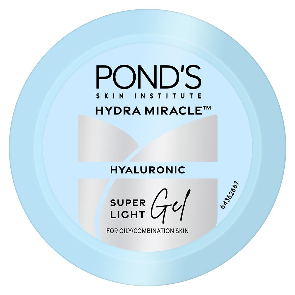 Ponds Super Light Gel Oil Free Face Moisturizer 50 g | With Hyaluronic Acid & Vitamin E for Fresh Glowing Skin & 24 hr Hydration - Daily Use.