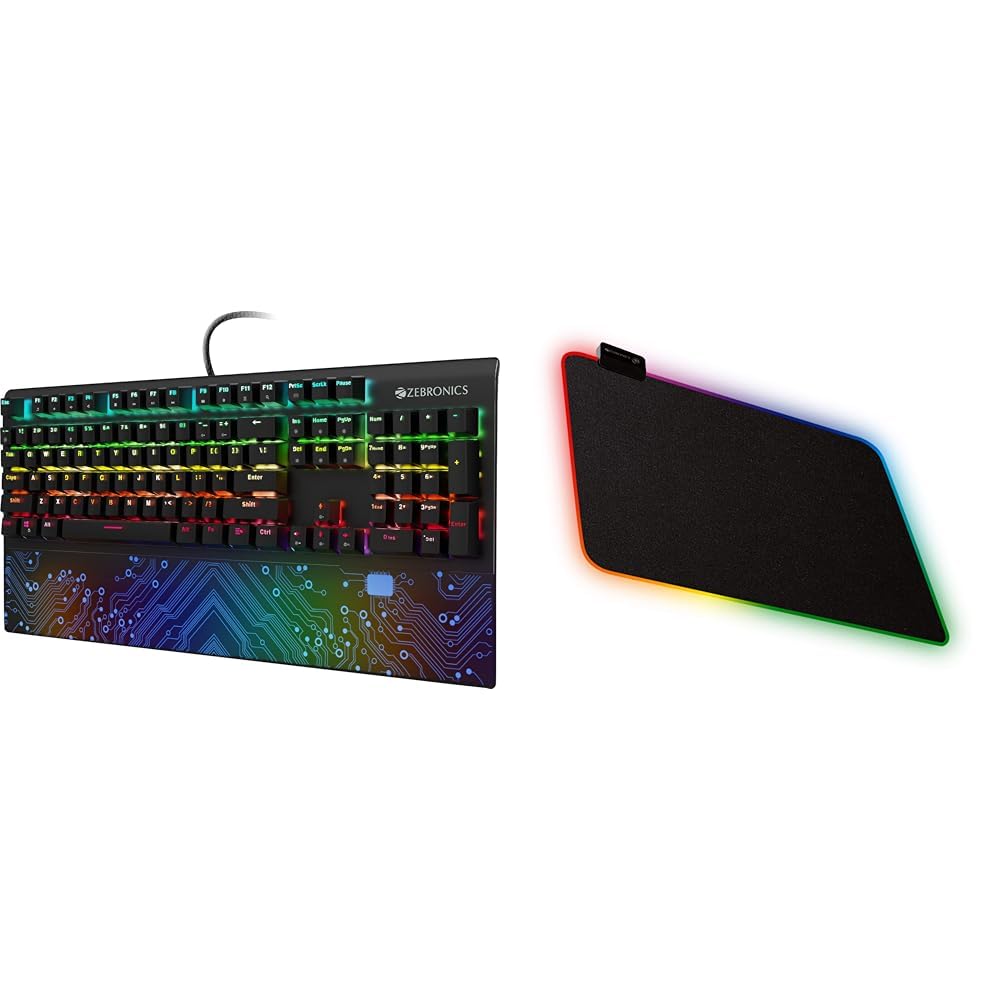ZEBRONICS Zeb-MAX Chroma Premium Mechanical Gaming Keyboard with 104 Tactile Switch Keys, Wrist Rest