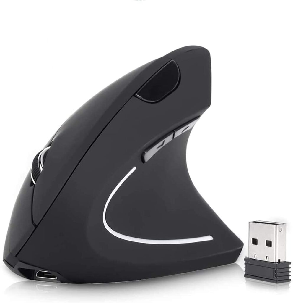 ELECDON Rechargeable Ergonomic Wireless Mouse, 2.4G USB Optical Vertical Mouse with 3 Adjustable DPI 800/1200/1600 Levels 6 Buttons for Computer, Laptop, PC, MacBook (Black)
