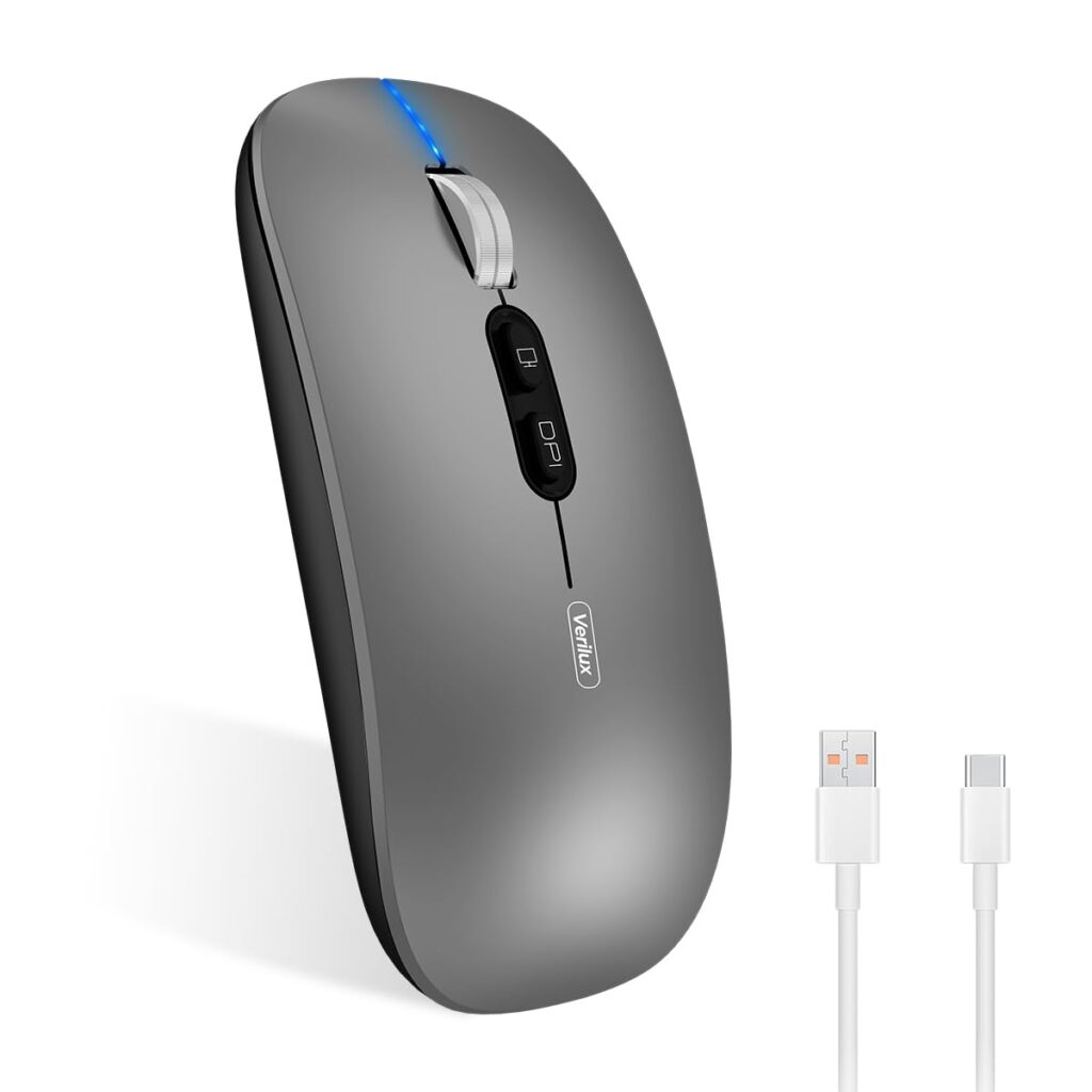 Verilux® Wireless Mouse Rechargeable, Dual Modes 2.4G & 5.1 Bluetooth Mouse for Laptop [Battery Level Visible], 1600DPI Ultra Ergonomic Silent for Laptop Wireless, Mac PC iPad Windows iOS