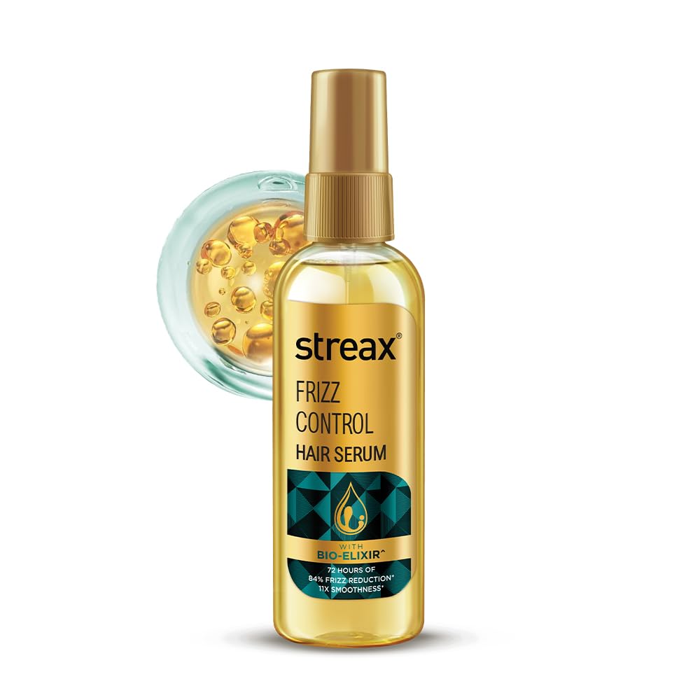 Streax Frizz Control Hair serum,100 ml I 72hrs Frizz Free Hair|Hair Serum for Dry Frizzy Hair|Serum for Frizzy Hair|Hair Serum for Women & Men|With Bio - Elixir I 84% Frizz Reduction & 11X smoothness
