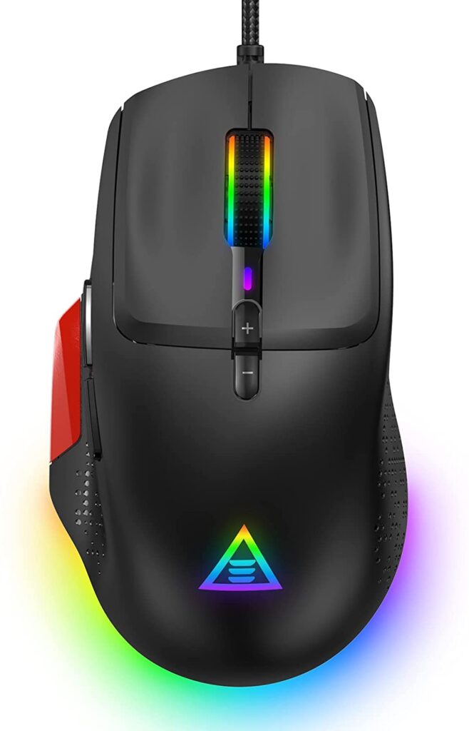 EKSA EM600 Gaming Mouse, 12 RGB Backlight Modes Wired Computer Mouse with Sniper Button, High-Precision Adjustable 12000 DPI, 9 Programmable Buttons, Mice for Mac Windows PC Gamers