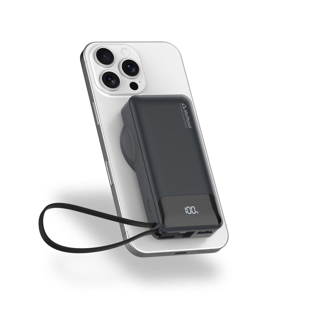 Stuffcool Nemo 10000mAh Compact Magnetic Wireless Charging Power Bank up to 15W for iPhone 20W Built-in Type-C Cable 22.5W USB-A Fast Charging Digital Display BIS CE RoHS Made in India