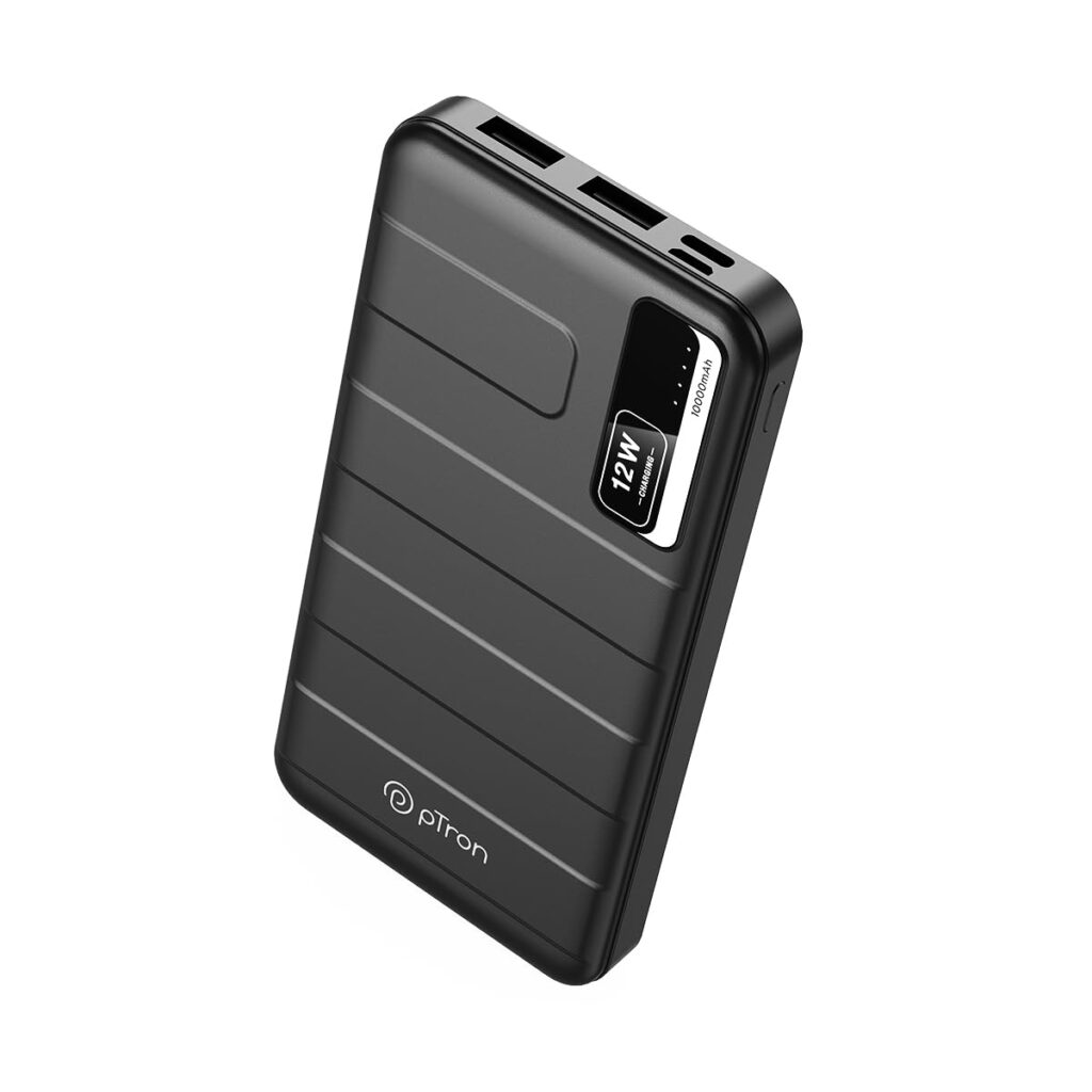 pTron Dynamo Nitro 10000mAh 12W Power Bank, Dual USB Charging Ports, 2 Input Ports Type-C & Micro USB, Made in India, Multiple Layers of Protection & BIS Certified (Black) -USB Type C