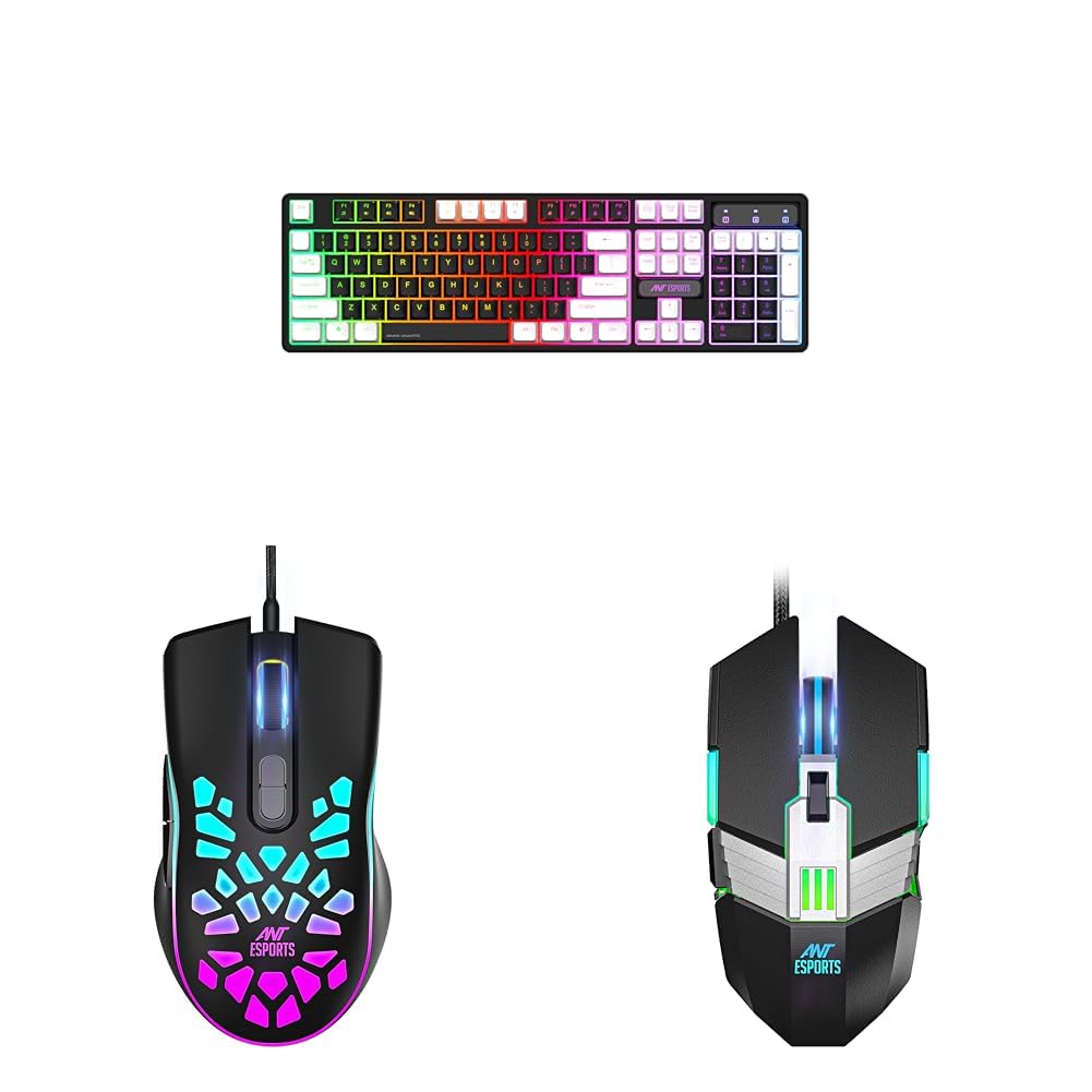 Ant Esports MK1400 Pro Backlit Membrane Wired Gaming Keyboard with Mixed Colour Lighting, White & Bl