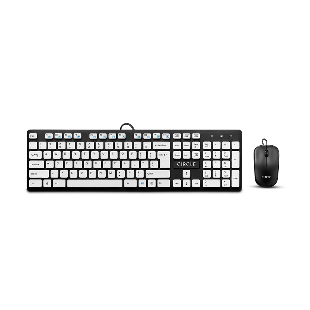 Circle Slim Multimedia C43 USB Keyboard Combo (White) with Unique keycaps & Mute Technology, Spill Resistance, 12 Multimedia hotkeys, Easy to use, Rubber Membrane Key Switch and USB Powered