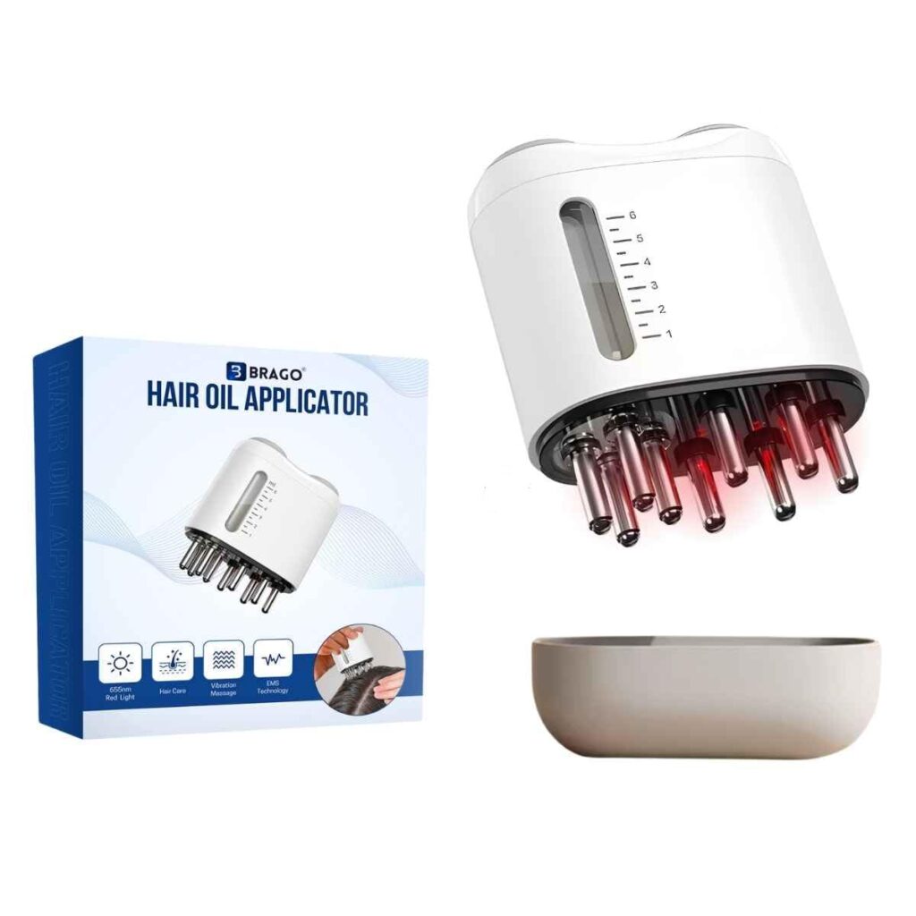 Brago Rechargeable Hair Oil Applicator for Scalp | Massager Brush with Red Light Therapy for Hair Growth | 6 ML Capacity, Removable Tank