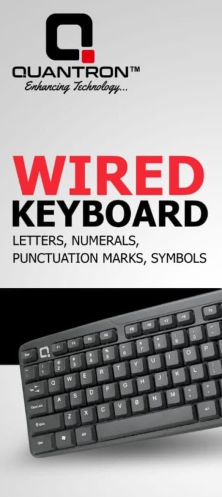 QUANTRON Wired Keyboard |Full-Size USB Plug-and-Play Keyboard for Desktop, Laptop, or PC.