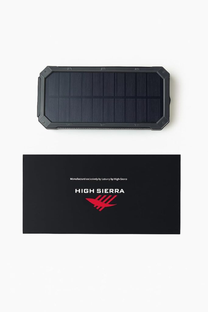 High Sierra Solar Power Bank 10,000mAh, 6 Solar Panels, 2 USB for Output & 1 Micro USB Input for 2 Device Charging with Flashlight | Rugged and Compact | Solar Charger Power Bank | IPX5 Waterproof