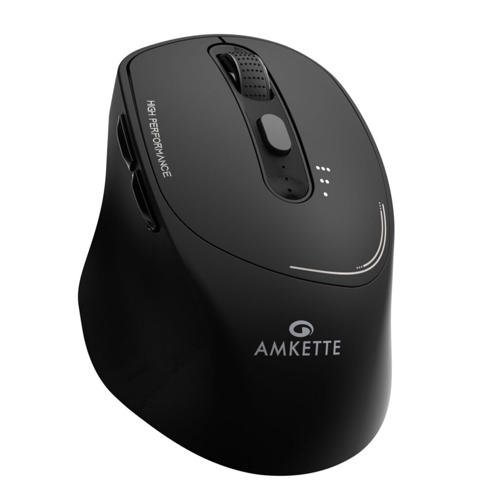 Amkette Hush Pro Epic Rechargeable Wireless Mouse/Bluetooth Mouse | 3 Device Connectivity with Bluetooth and USB 2.4 GHz | 2400 DPI | Silent Switches | Ergonomic Design | Type C Charging | Black