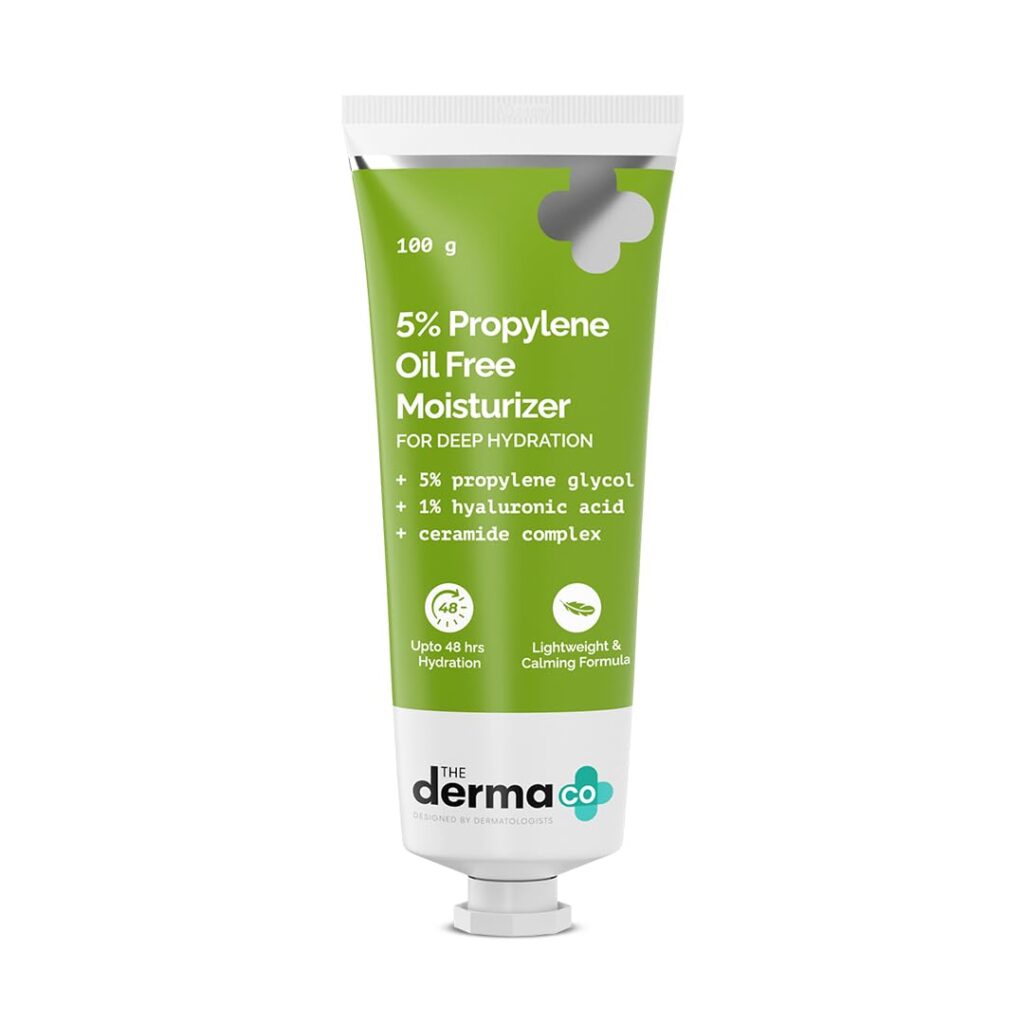 The Derma Co 5% Propylene Oil-Free Moisturizer with Propylene Glycol & Hyaluronic Acid | Upto 48 hours Hydration | Lightweight Formula | For Oily Skin | 100 g