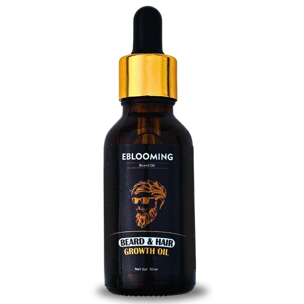 Eblooming Beard and Moustache Oil, 30 ml | 100% Natural Growth Oil for Men | Lightweight, Non-Sticky Formula with Olive, Almond, Jojoba, and Tea Tree Oils | Nourishes and Strengthens Beards