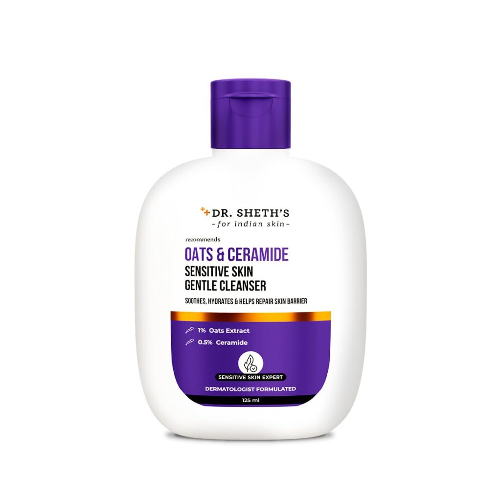 Dr. Sheth's Oats & Ceramide Sensitive Skin Gentle Cleanser | For Delicate Irritated Skin | pH Balanced, Daily Use Non-Drying Cleanser To Hydrate, Soothe & Restores Skin Barrier | Cleans Dirt, Oil & Make-Up | Free of Sulphates, Paraben, Dye & Fragrance | For Men & Women | 125 ml