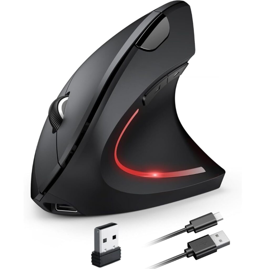 COOLCOLD Vertical Wireless Mouse, Ergonomic Rechargeable Optical Mouse with Dual Mode 2.4G & Bluetooth, Silent Click, Up to 2400 DPI, 6 Buttons, Power Saving, for Windows/Mac/Linux