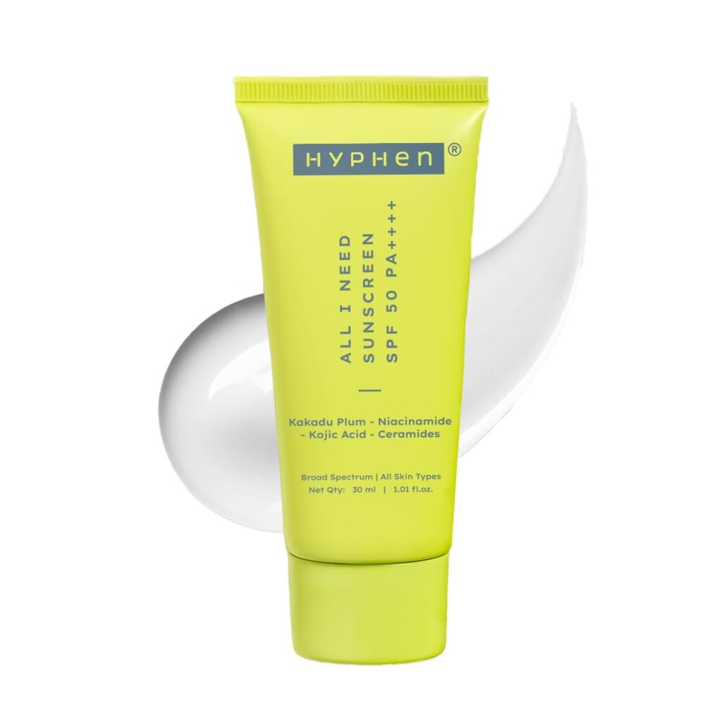 Hyphen All I Need Sunscreen SPF50 PA++++ | Brightens with Niacinamide, Kojic Acid, Vit C Rich Kakadu Plum | Lightweight Non-Greasy UVA/B Protection | Oily, Dry, All Skin Types | For Women & Men -30ml