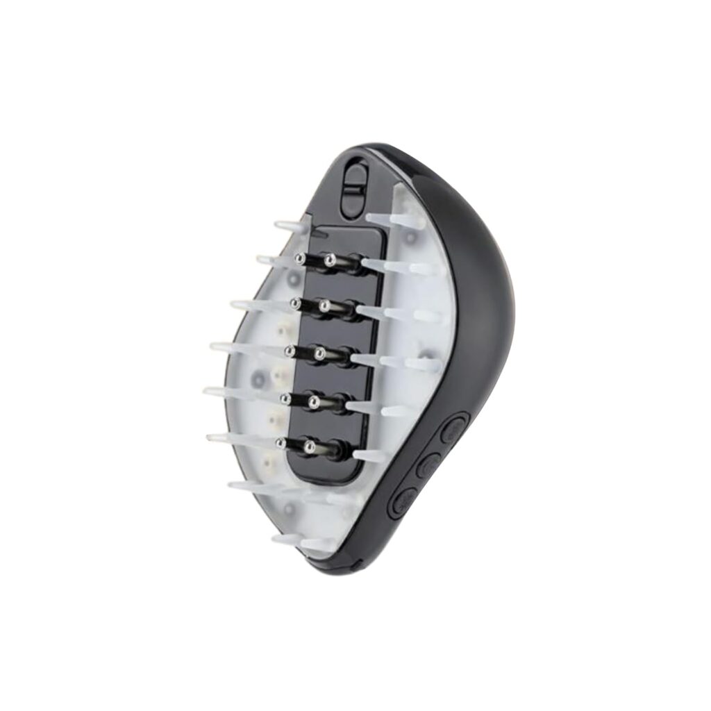 HOUSE OF BEAUTY 5-in-1 LED Battery Powered Scalp Head Massager | Vibrations, Red & Blue Light Hair Therapy, Oil Application (1 Pc)