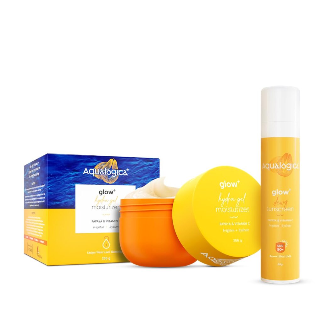 Aqualogica Hydra Glow Duo | Dewy Sunscreen + Hydra Gel Moisturizer | 24-Hour Intense Hydration | SPF 50+ & PA++++ Protection | All Skin Types
