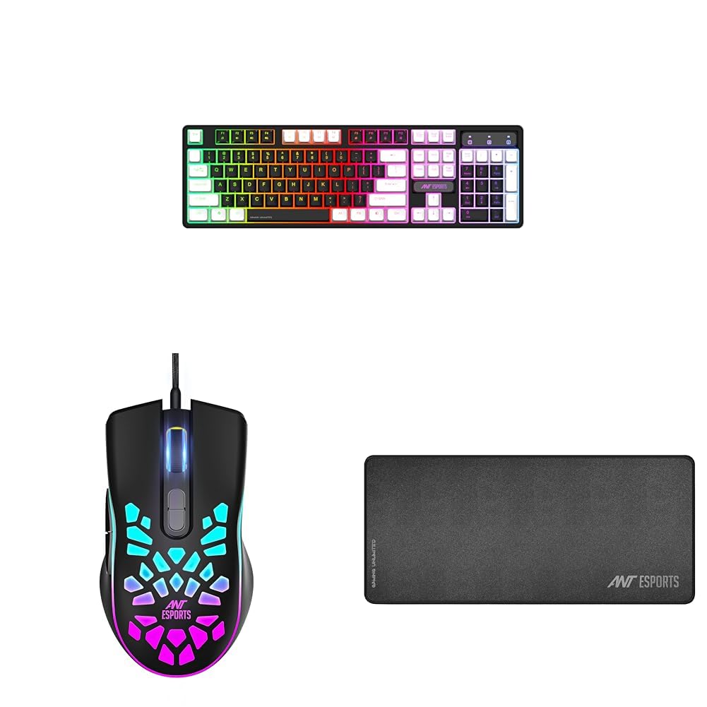 Ant Esports MK1400 Pro Backlit Membrane Wired Gaming Keyboard with Mixed Colour Lighting, White & Bl