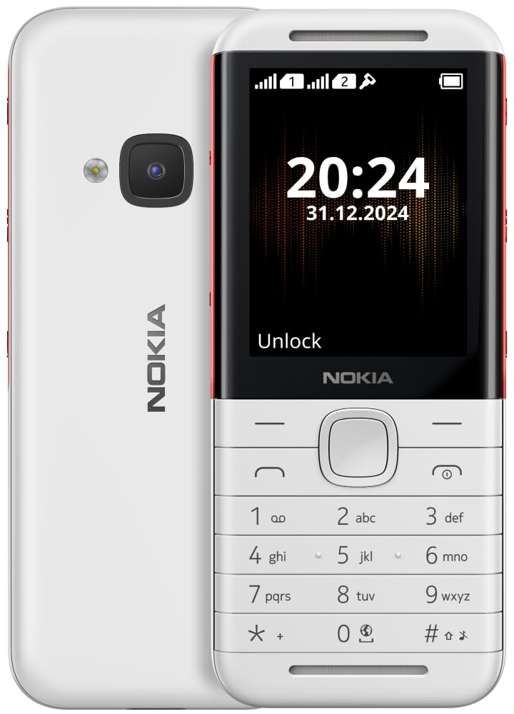 Nokia 5310 Dual SIM Keypad Phone with MP3 Player, Wireless FM Radio and Rear Camera with Flash | 1 Year Replacement Guarantee | White/Red
