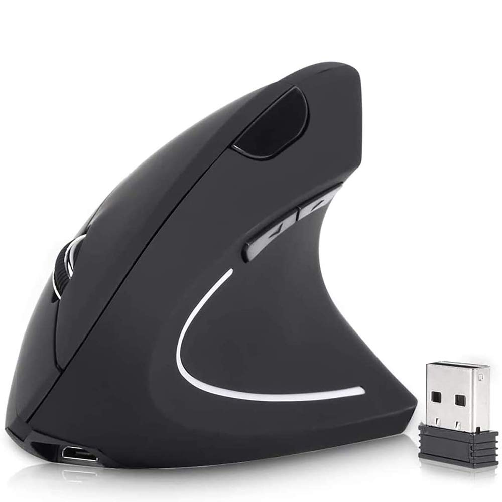 DQST Rechargeable Ergonomic Wireless Mouse, 2.4Ghz Optical Vertical Mouse with 3 Adjustable DPIs, 6 Buttons Design with USB Receiver, Compatible with Windows and Mac System(Black)