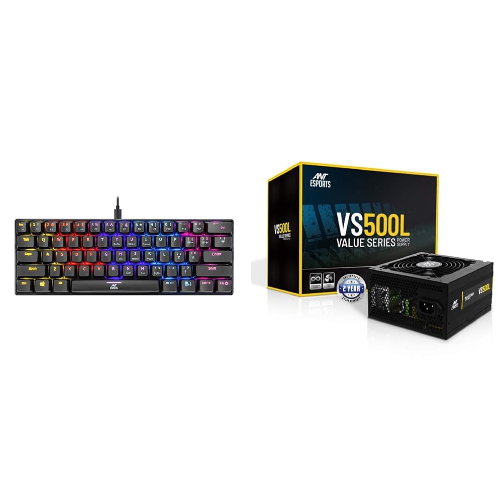 Ant Esports MK1200 Mini Wired Mechanical Gaming Keyboard with RGB Backlit Lighting and 60% Compact F
