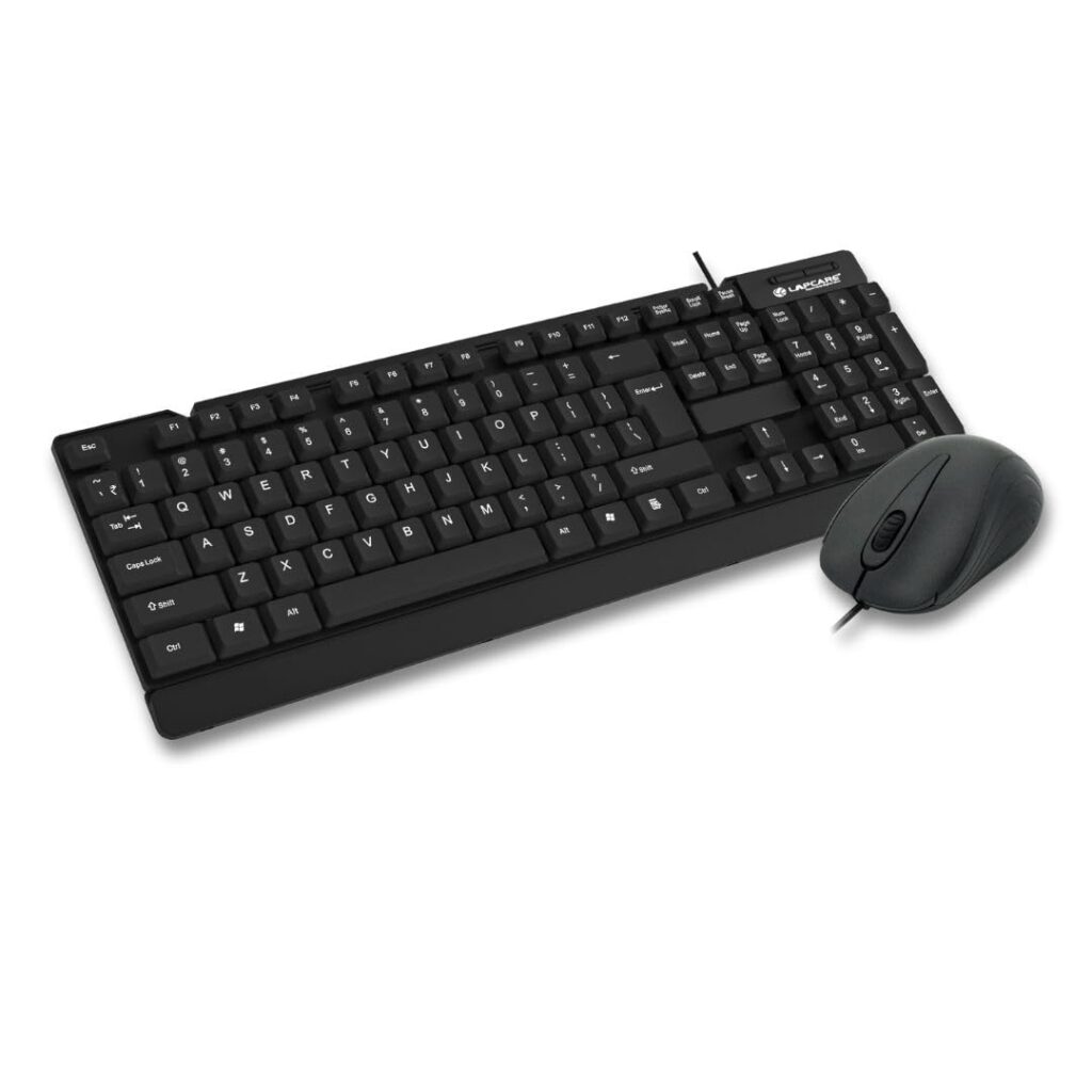 Lapcare E9 Wired Keyboard and Mouse Combo | 104 UV Coated Keys, Spill Resistant | Slim & Ergonomic Design | USB Plug & Play | 1000 DPI Optical Mouse for Home & Office (Black)