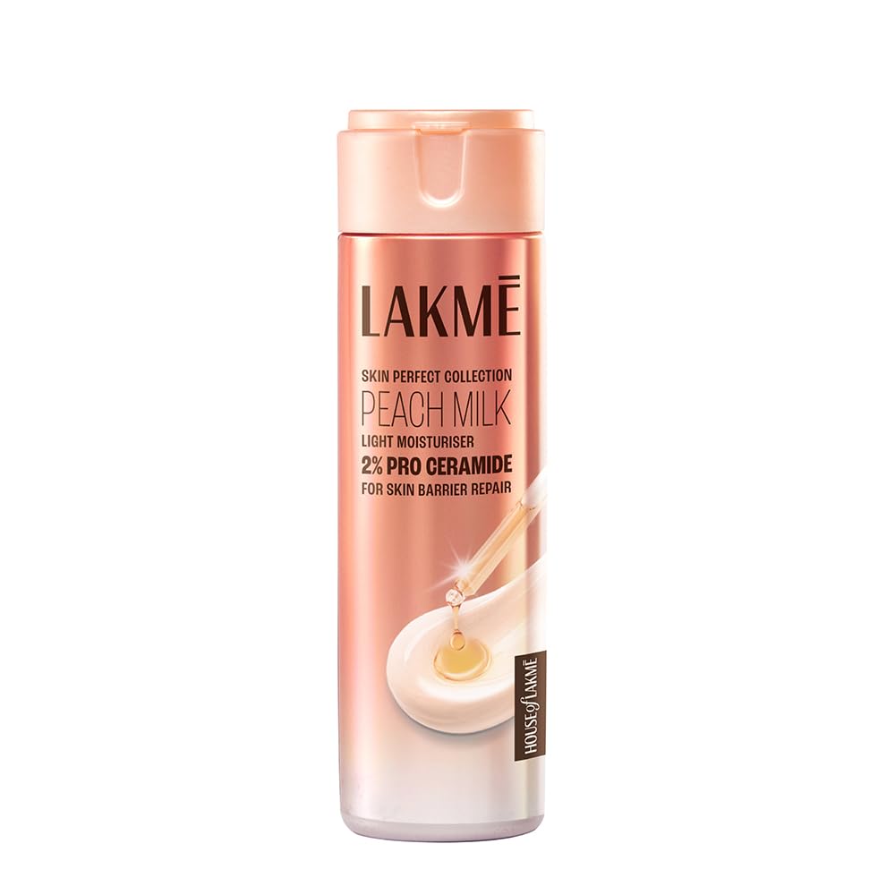 LAKMÉ Peach Milk Face Moisturizer 120 Ml, Daily Lightweight Lotion With Vitamin C & Vitamin E For Soft Glowing Skin - Non Oily 24H Moisture