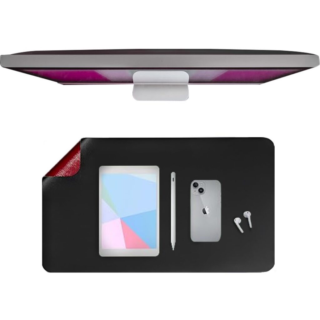 Dyazo Vegan PU Leather Desk Mat | Extended Mouse Pad for Table | Anti-Slip Waterproof Dual-Sided Design for Office, Home, Remote Work or Gaming (600mm*350mm Black & Red)