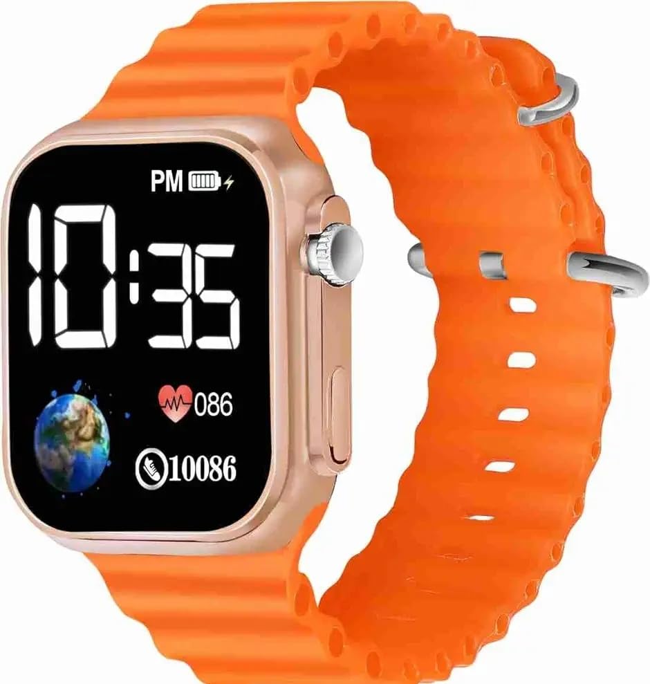 Chronorex Stylish LED Smart Watch for Men & Women (Orange Strap) | New Trending Watch | Ultra LED Square Digital Smartwatch