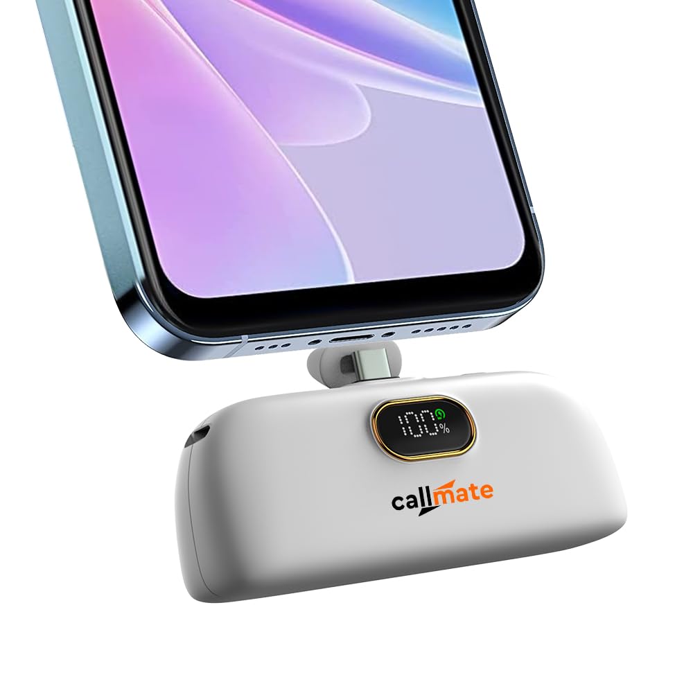 CALLMATE Powernugget 5000mAh 23W Fast Charging Type C Power Bank with 23W Type C PD Input & Output, Compatible with Samsung Type C Phones, Tablets (Type-C, Li-Ion, White)