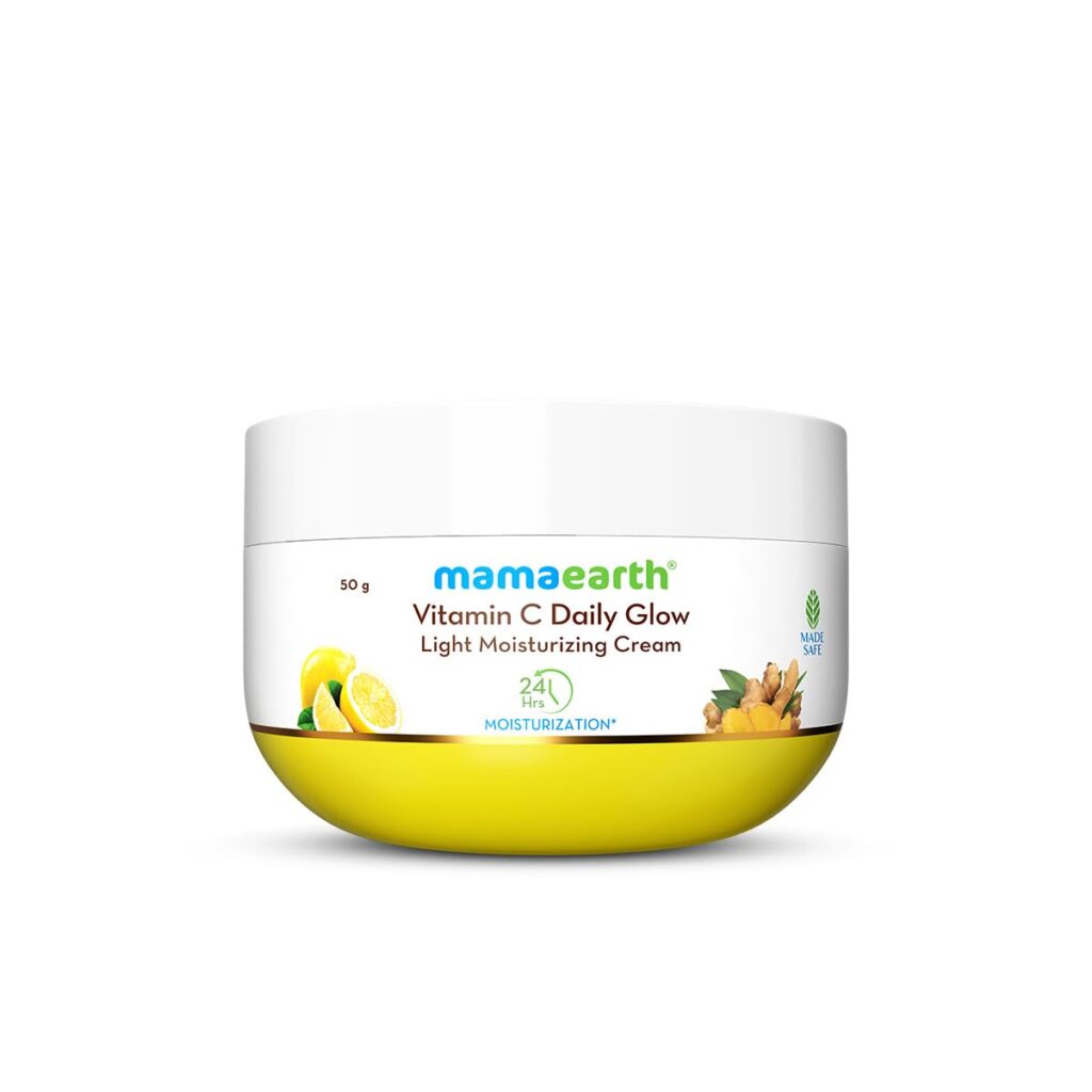 Mamaearth Vitamin C Daily Glow Light Moisturizing Cream with Vitamin C & Turmeric 50g | For Face, Hand & Body | 24H Moisturization | Quick Absorbing, Non-Greasy | Soft Moisturizer | All Skin Types