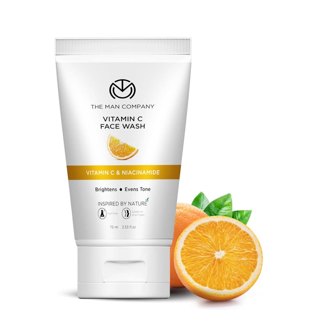 The Man Company Skin Brightening Vitamin C Face Wash with Turmeric and Niacinamide For Clean, Bright & Soft Skin I Oil Free Look I Unclog Pores, Instant Glow | Paraben Free - 75 ml