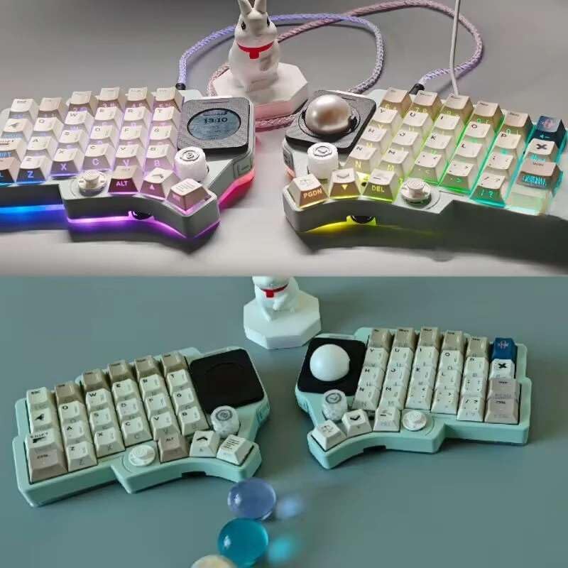 Lancemates Customizable Wired RGB Split Keyboard Kit with Joystick & Wheel - Ergonomic Gasket Mount Design for Enhanced Typing Comfort