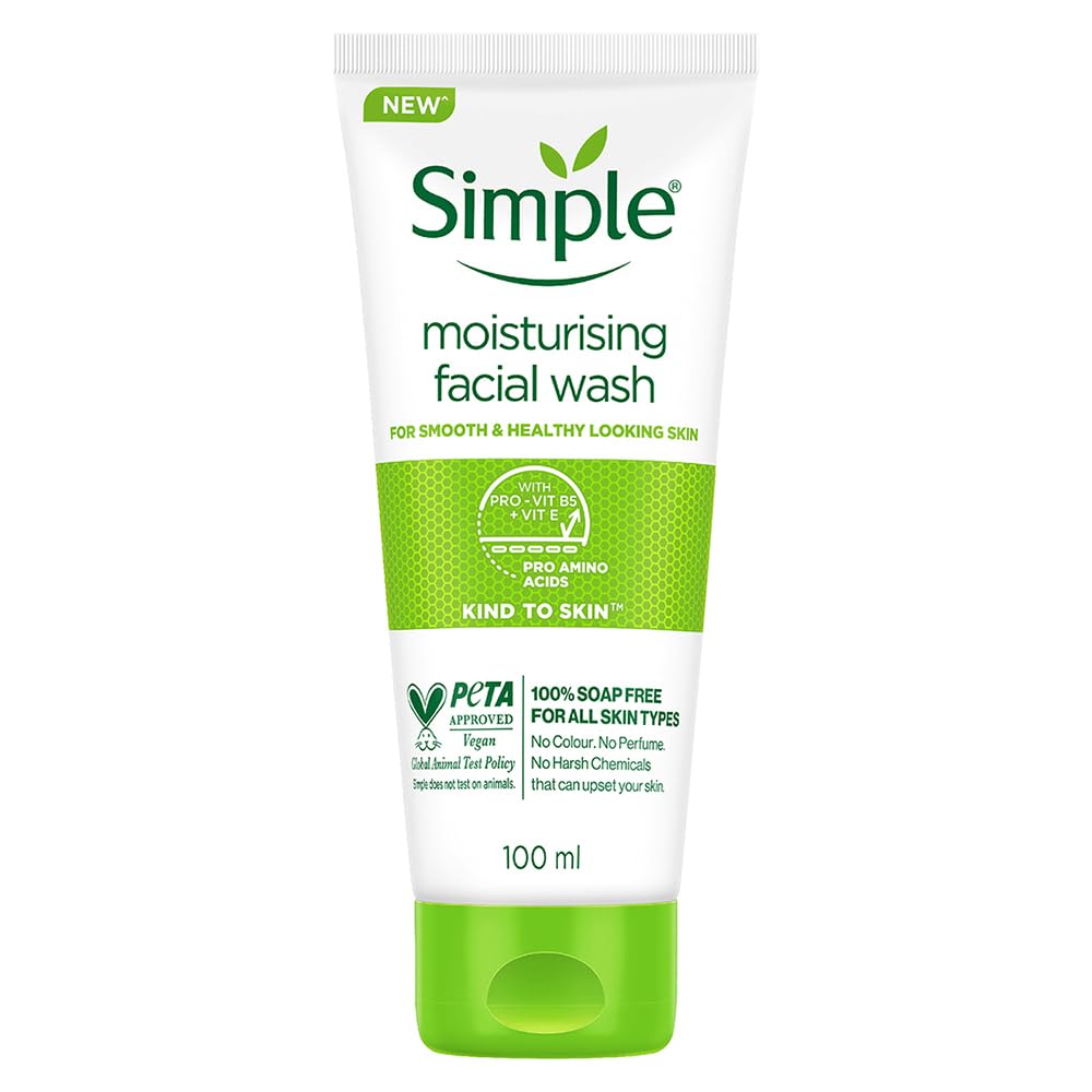 Simple Kind To Skin Moisturising Facial Wash 100 ml | 100% Soap-Free Facewash | For normal to dry skin