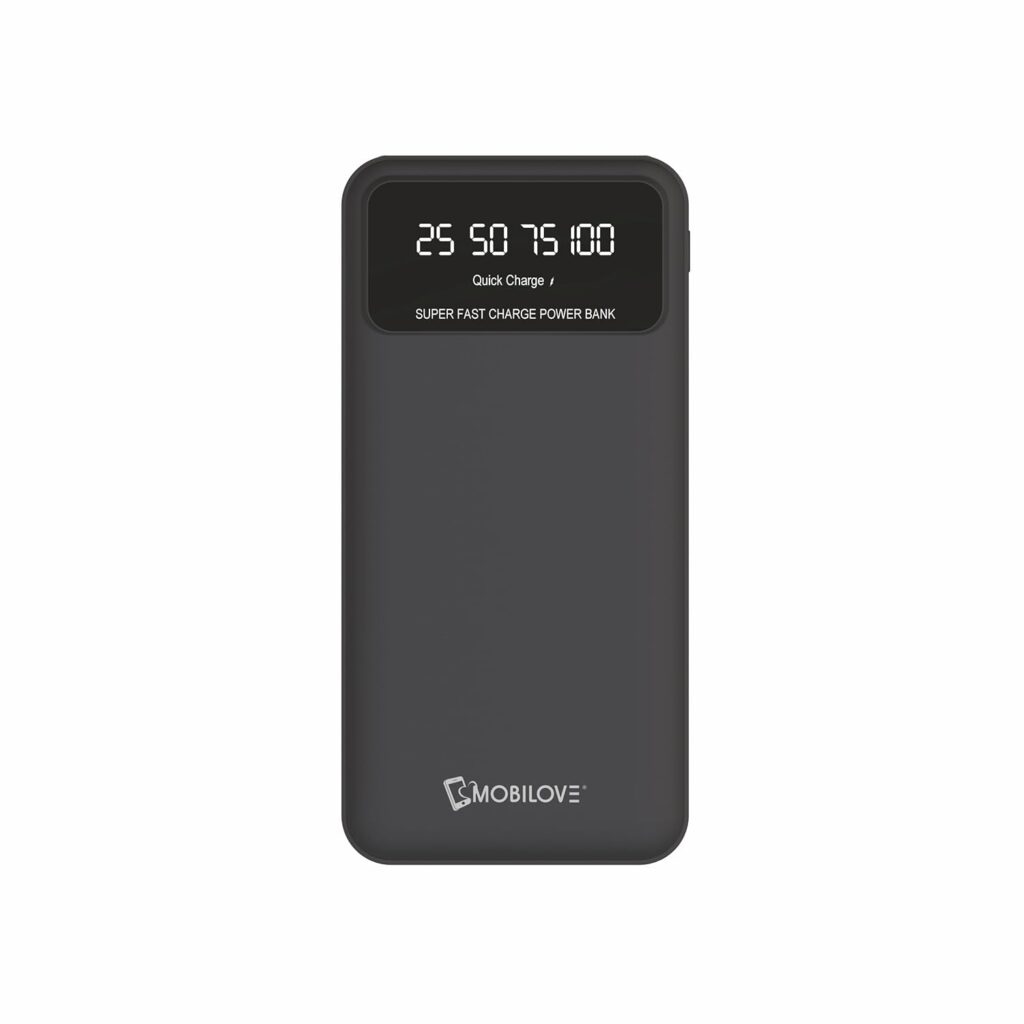 MOBILOVE 10000mAh 22.5W Super Fast Charging Slim Power Bank with USB-A Output, Type C PD Output, Type C Input, Rapid Charge for iPhone, Android & Other Devices | Smart LED Display (Black)
