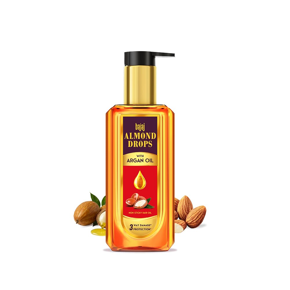 Bajaj Almond Drops Non Sticky Hair Oil With Almond and Argan Oil for 3 way Damage Protection 100ml