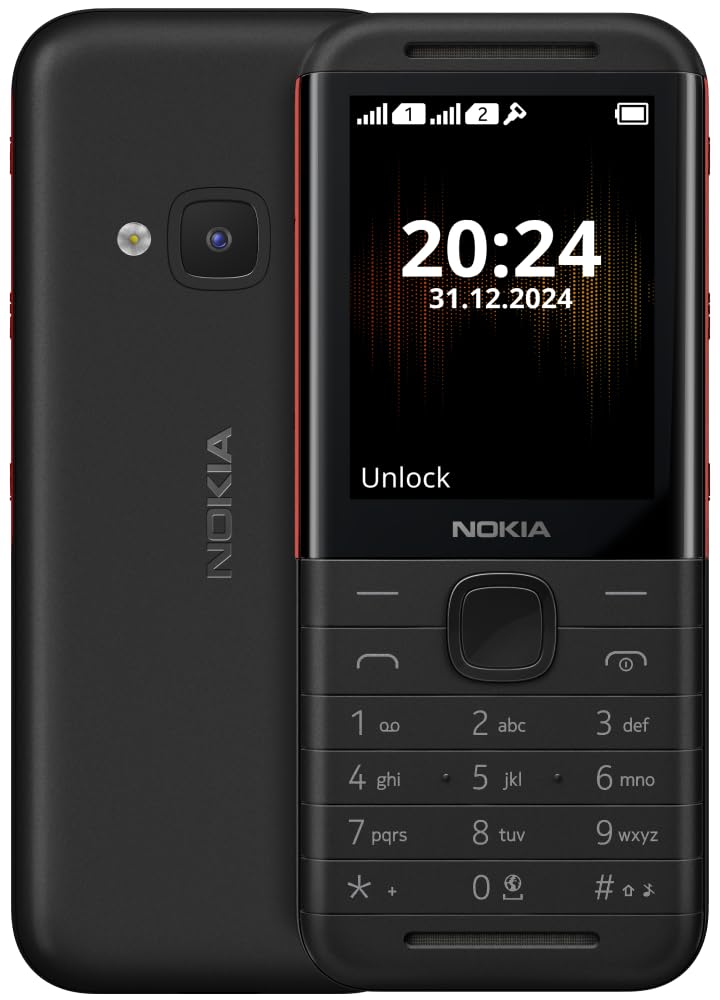 Nokia 5310 Dual SIM Keypad Phone with MP3 Player, Wireless FM Radio and Rear Camera with Flash | 1 Year Replacement Guarantee | Black/Red