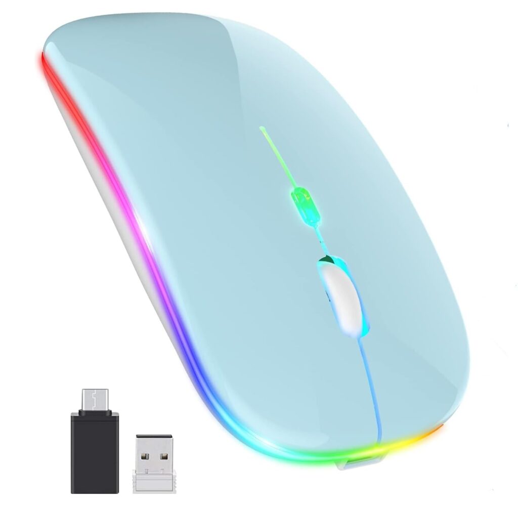 QIIVI 2.4G Wireless + Bluetooth Mouse, Portable Mobile Optical Office Mouse with USB & Type-c Receiver, 3 Adjustable DPI Levels for Notebook, PC, Laptop, Computer (Blue)