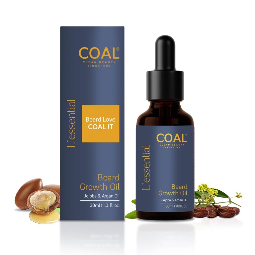 COAL Clean Beauty Beard Growth Oil with Jojoba & Argan Oil | Makes Patchy Beard Thicker, Denser & Voluminous | Men | All Beard Types | 30ml